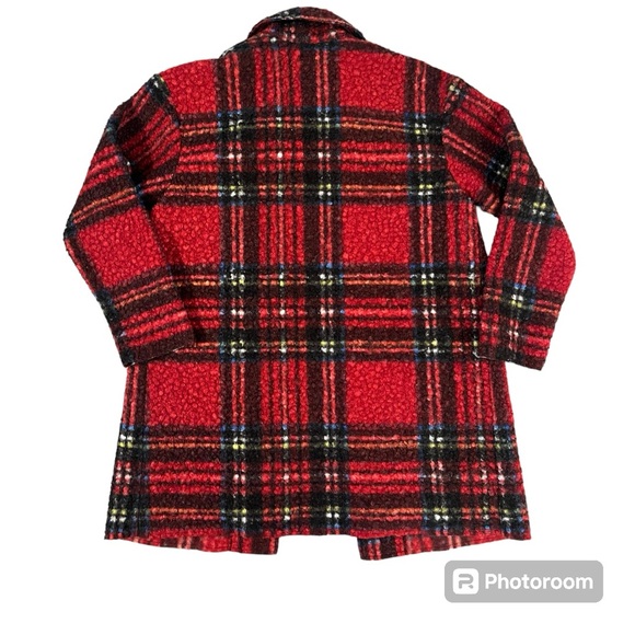 Charlie.B long plaid fuzzy snap button up jacket - Picture 2 of 3